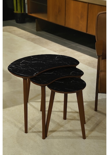Berlin 3'lü Zigon Sehpa &100 Mdf Siyah Mermer Desen
