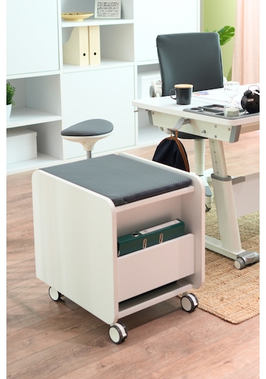 Creo Mobili Çekmeceli Tekerlekli Sirius Keson, Oturulabilir Ofis Ve Ev Komodini, Ekru/sarı