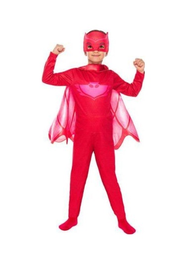 Owlette Baykuş Kız - Tulum + Pelerin + Maske Kedi Çocuk Kostümü - Baykuş Kız Kırmızı