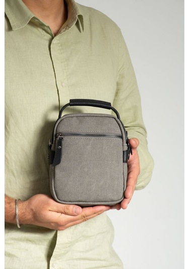 Kanvas 7 Bölmeli El Ve Omuz Erkek Çantası 413 Gri - Siyah