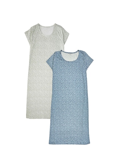 2 Adet Dökümlü Rahat Kalıp Günlük Penye Kumaş Elbise-mavi