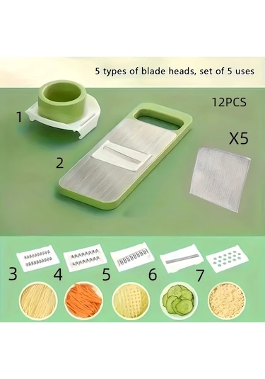 Fochsia Yeşil 12 Parça Çok Amaçlı Sebze Dilimleyici Ve Rende Seti yeşil