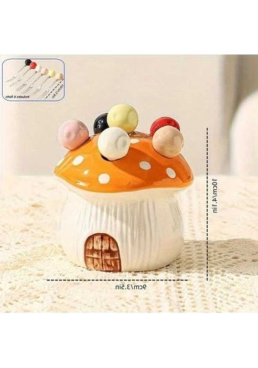 Trendooze Gaojunshop01 7 Parçalı Turuncu Mantar Şeklinde Seramik Çatal Seti - Unik Tasarım Turuncu