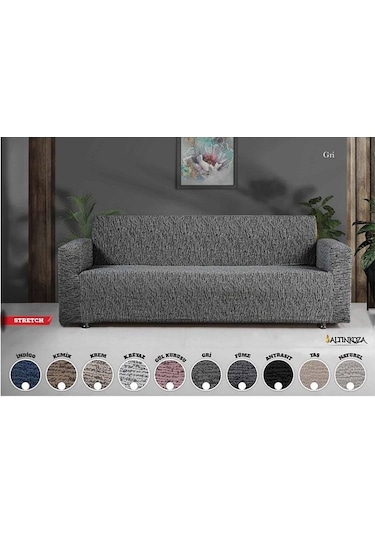 Strech Stil Jakarlı Koltuk Örtüsü - Naturel İndigo