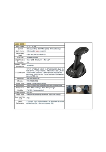 Perkon Cs95 1D Lazer Kablosuz Barkod Okuyucu