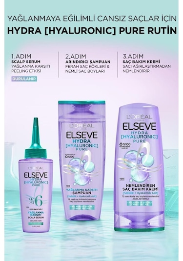 ELSEVE Hydra Pure Salisilik Asit içeren Yağlanma Karşıtı Nemlendirici Şampuan + Saç Kremi Seti