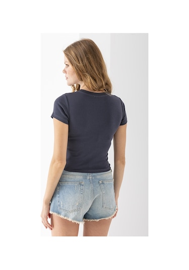 Giysa Kadın Bisiklet Yaka Pamuklu Basic Body Füme - 25873 Füme