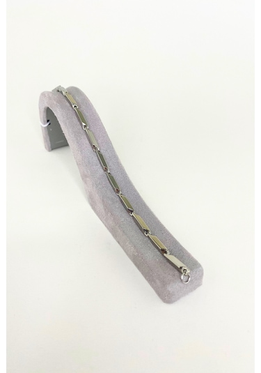 Gümüş Renkli Küp Bambu Zincir Bileklik Gümüş