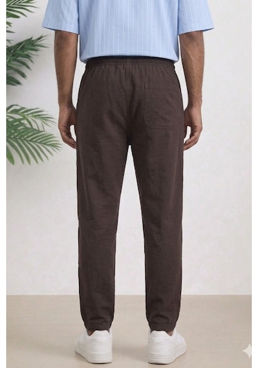 Tarz Cool Erkek Yazlık Keten Karışımı Relaxed Pantolon Kahverengi