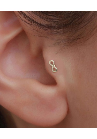 14 Ayar Altın Sonsuzluk Figürlü Tragus Piercing Sarı Altın