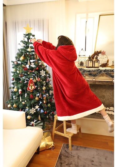 Rokeff Wellsoft Tek Kişilik Giyilebilir Battaniye Bordo Beyaz Bantlı S/m