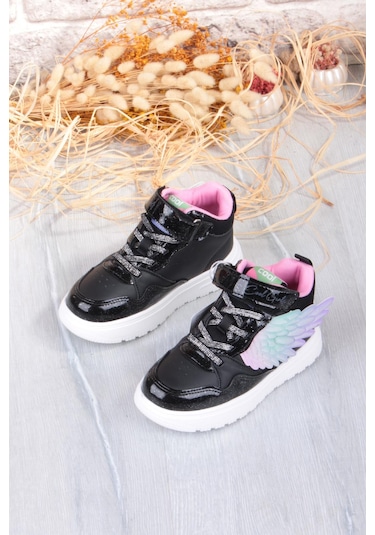 Fort Cool Helen Rahat Hafif Kanat Figürlü Bilekli Sneaker Kız Çocuk Ayakkabı Siyah-Pembe