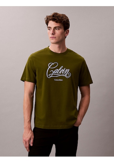 Erkek 20's Script Grafik Detaylı T-shirt Yeşil