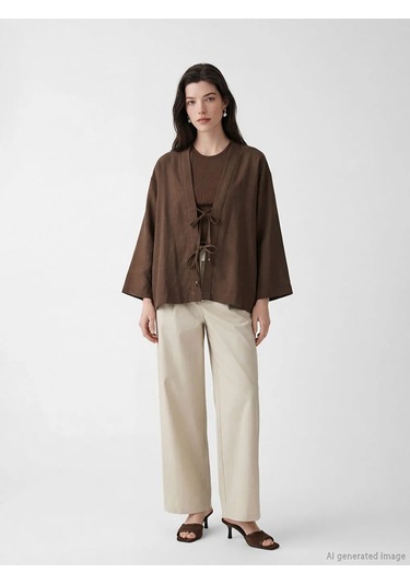 Lc Waikiki Kahverengi V Yaka Kadın Kimono