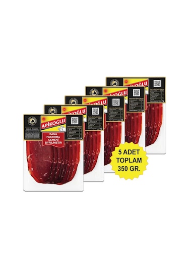 Çemeni Sıyrılmış Dilimli Dana Pastırma 70 Gr. Beşli Paket Toplam 350 Gr.