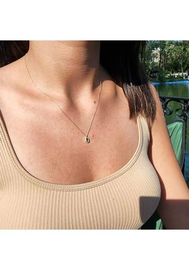 0,50ct Zümrüt Yeşim Taşı Sade Minimal Tasarım 14 Ayar Altın Doğal Taşlı Kolye-zümrüt Altın Kolye