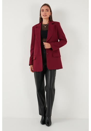 Lela Relaxed Fit Mono Yaka Cepli Blazer Bayan Ceket 611Bc00132 Bordo