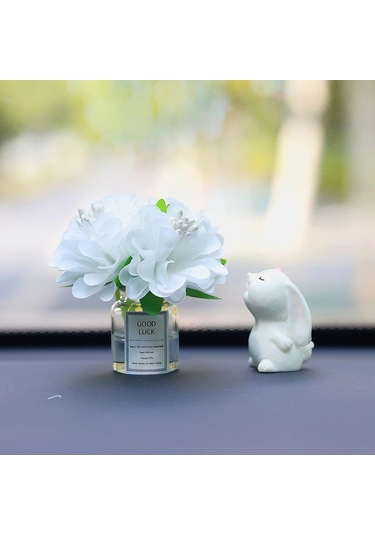 Sevimli Gül Vazo Tavşan Araba Iç Dekorasyon Süslemeleri Otomobil Merkezi Whıte 1 Piece Set