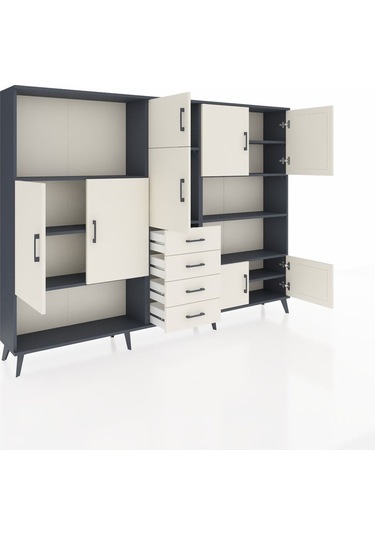Arges Dolap 9 Raflı 4 Çekmeceli 8 Kapaklı 220x30x163 Antrasit-ayt Antrasit-aytaşı
