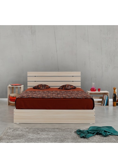 Pasifichome Huga Çift Kişilik Ahşap Karyola Komodin Takım Meşe 140 Cm