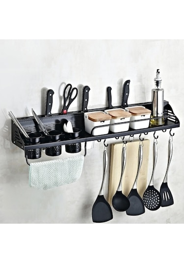 Pazly Mutfak Çok Fonksiyonlu Duvara Monte Baharat Saklama Rafı, Küçük Ve Pratik Siyah
