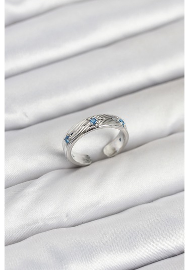 Pirinç Gümüş Renk Mavi Zirkon Taşlı Kutup Yıldızı Model Kadın Yü Renkli