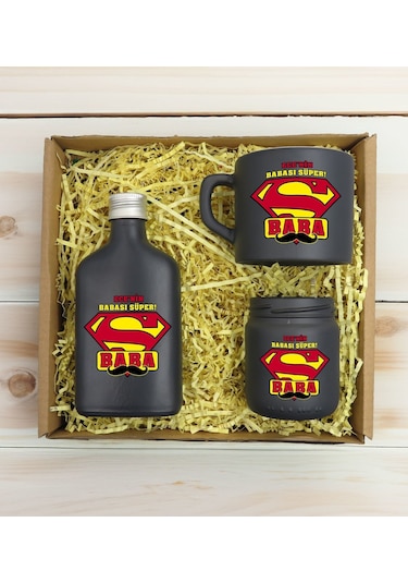 Bk Gift Kişiye Özel İsimli Dtf Baba Temalı Antrasit Kahve Fincanı + Kolonya + Mum Seti-2