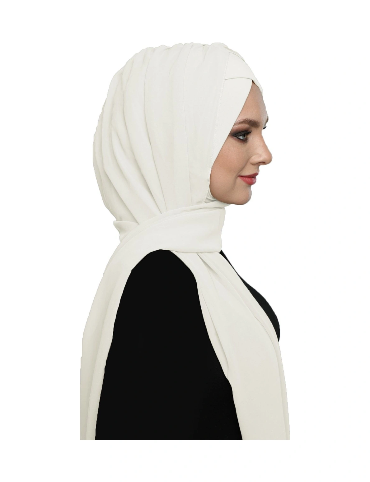 Şallı Takmatik Sade Krem Hazır Türban Tesettür Bone Namaz Örtüsü Krem