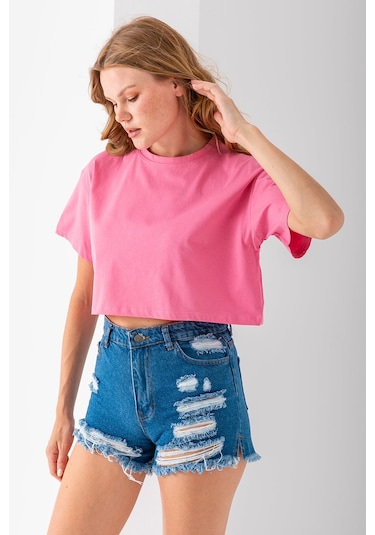 Giysa Kadın Bisiklet Yaka %100 Pamuk Basic Crop T-shirt Pembe - 925007 Pembe Giysa Kadın Bisiklet Yaka %100 Pamuk Basic Crop T-shirt Pembe - 925007 Pembe