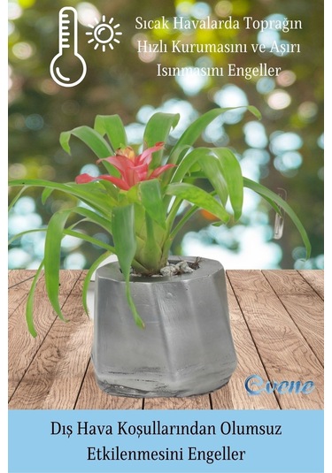 Saksı Çiçek Kaktüs Saksısı Lüx 15 Cm Kalın Çizgili Desen Saksı Çiçeklik - Gümüş Eskitme