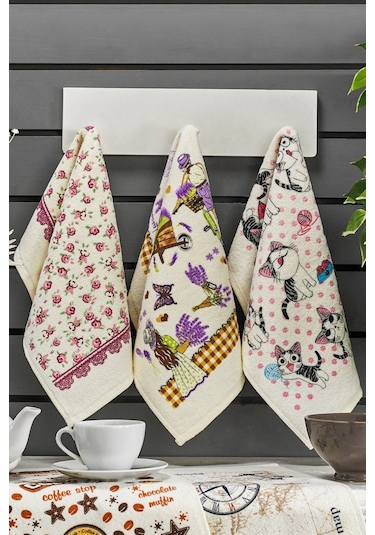 Casnack Nora 5 Adet Baskılı Mutfak Havlusu Seti 30x50 - Lavanta