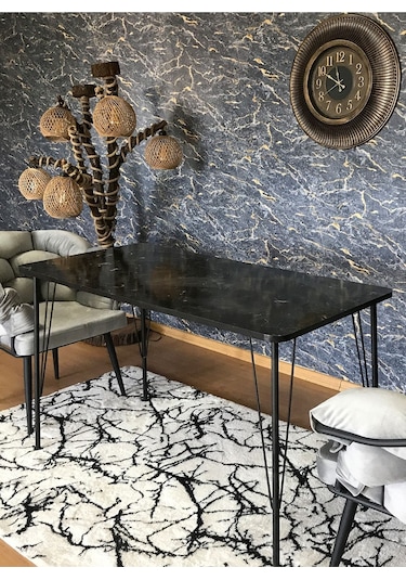 Yirmi15 Siyah Metal Ayaklı 70x110 Siyah Mermer Desen Mutfak-balkon-çalışma Masası