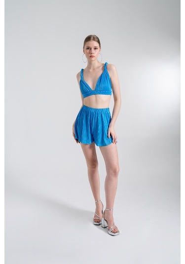 Holly Lolly Beli Lastikli Mini Comfy Şort Mavi