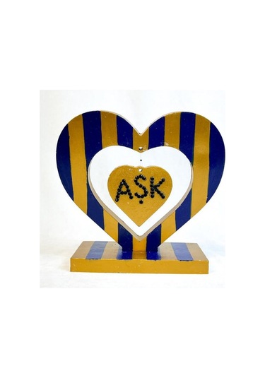 Uretti - Hülya 6683 0654 Sarı Lacivert El Yapımı Çizgili Kalp Şeklinde Dekoratif Hediyelik Obje 1 Adet