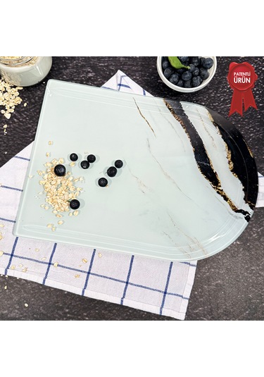 Kanallı Cam Kesme Tahtası - Golden Blast - Kenarı Oval 25x35cm