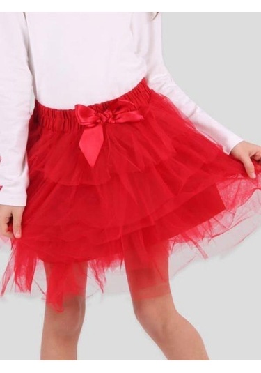 Kız Çocuk Kat Kat Tüllü Tütü Etek-14368 Kırmızı