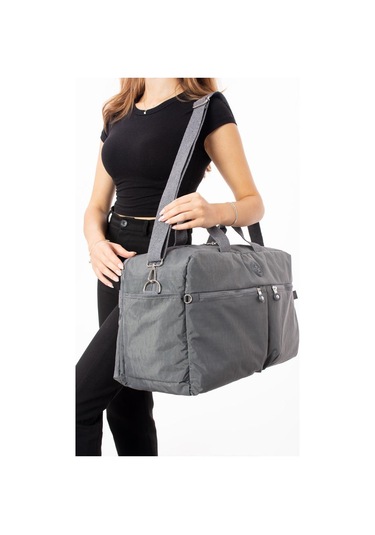 Seyehat Spor Çantası Kabin Boy Valiz 45 35 Cm Omuz Ve Çapraz Askılı Hafif Klinkır Çanta Su İtici Gri
