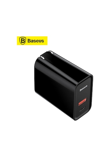 Xiyyadms Baseus 30w Hızlı Şarj Cihazı, Usb+type-c Çift Port, Pd3.0/qc3.0 Desteği, 100-240v, Katlanabilir Şarj Aleti, Siyah