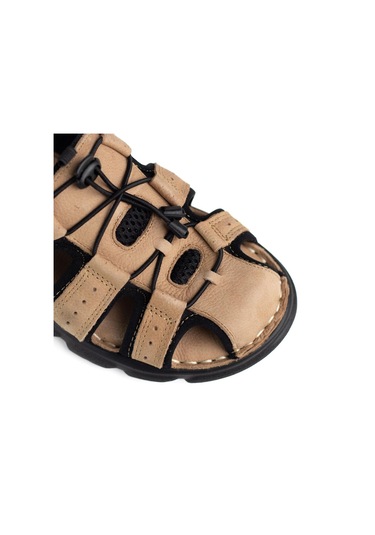 Pepita 4870 Burnu Kapalı Yumuşak Deri Erkek Sandalet Kum Nubuk