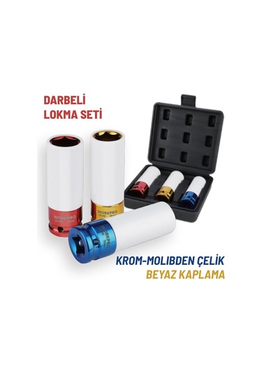 Workpro Wp202591 17/19/21mm 3 Parça 1/2 Cr-mo Profesyonel Darbeli Derin Lokma Seti Fr Wp202591