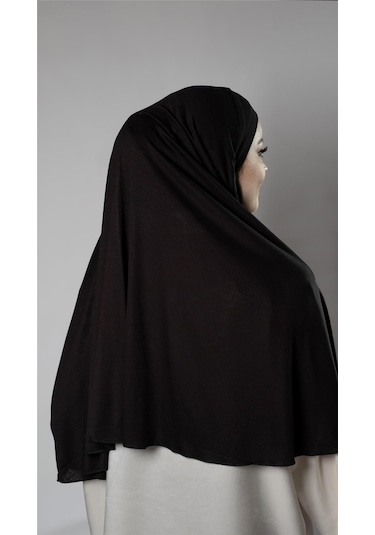 Siyah Pratik Hazır Geçmeli Tesettür Eşarp Viskon Arkası Lastikli Peçeli 2112 01