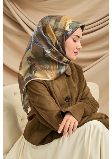 Silk Home Twill İpek Eşarp 11480-67 Kahverengi, İndigo, Fildişi, Yeşil, Gri