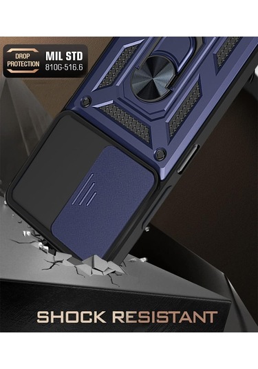 Xiaomi Redmi Note 13 Pro 4g Kılıf Kamera Koruma Sürgülü Antishock Magnetic Yüzüklü Standlı Kapak