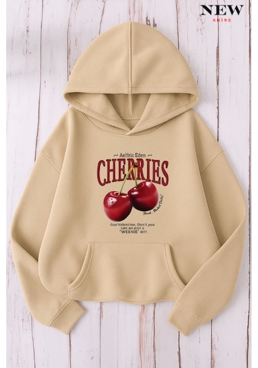 Cherries Baskılı Sweatshirt Taş Rengi