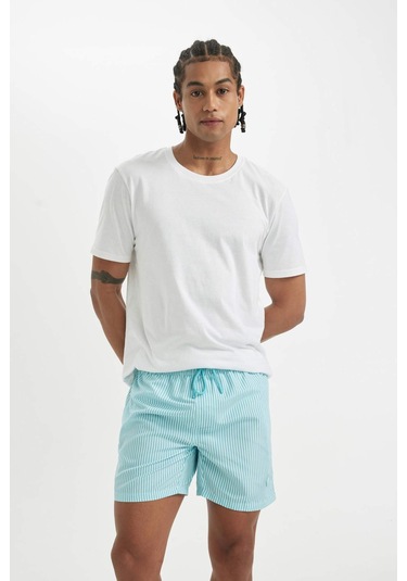 DeFacto Çizgili File Astarlı Kısa Boy Deniz Şortu U0024AZ24HSTR481 DeFacto Çizgili File Astarlı Kısa Boy Deniz Şortu U0024AZ24HSTR481