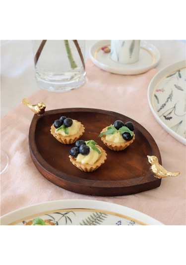 Akayev Ahşap Göz 20 cm Altın Kuş Sunum Tabağı