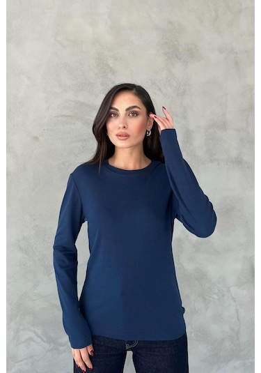Pera Butik Özlem Yılmaz Viskon Bisiklet Yaka Bluz Lacivert