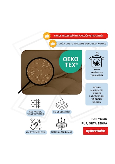Xpermate Puffymod Dekoratif Kare Puf Orta Sehpa 40x40cmkahverengi