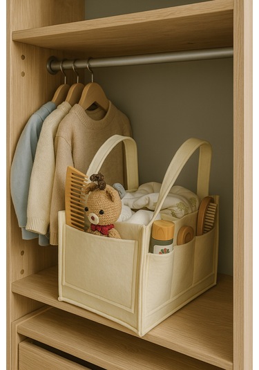 Yunusoğlu Home Krem Anne Bebek Keçe Bakım Çantası Yenidoğan İçin Organizer Düzenleyici Çok Amaçlı Bej