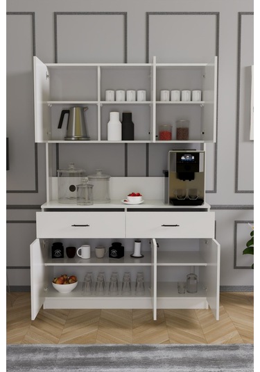 Elmas Kahve Köşesi Çok Amaçlı Dolap Beyaz Beyaz